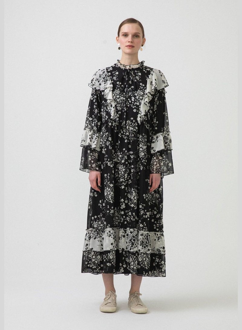 توتشي فستان شيفون مكشكش بنقشة زهور - Image 1