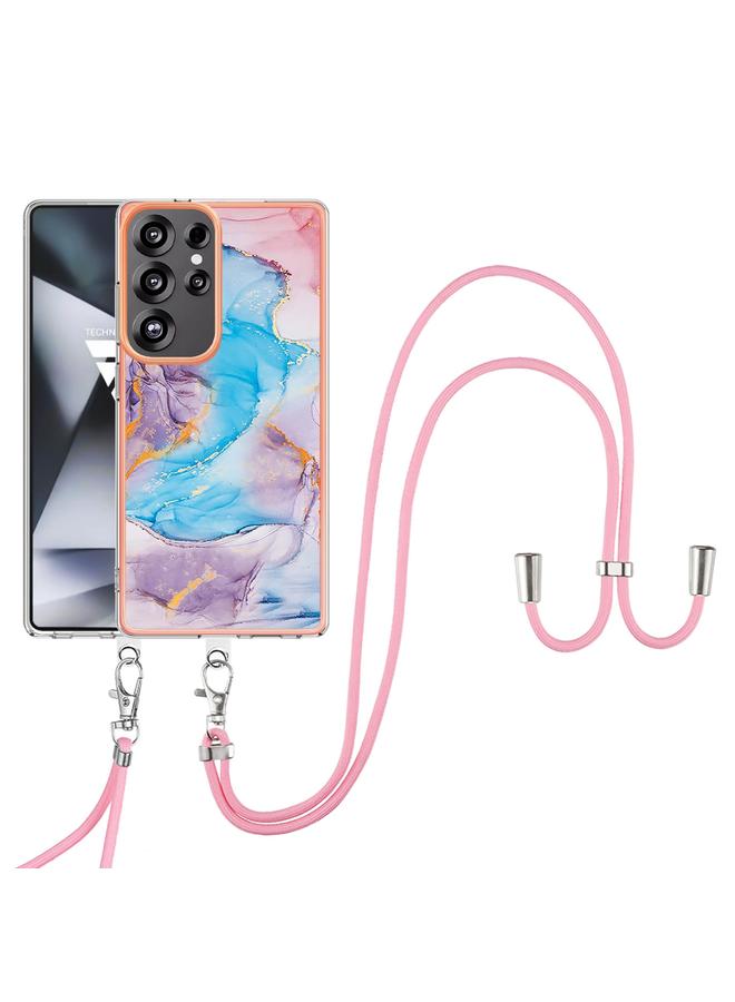 اس-توب جراب لهاتف Samsung Galaxy S25 Ultra 5G بنمط طلاء كهربائي IMD TPU مقاوم للصدمات مع حبل للرقبة - Image 2