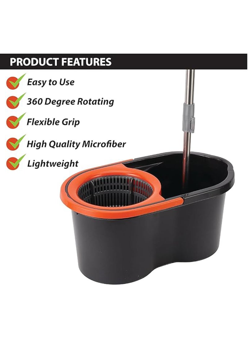 Spin Mop For Floor Cleaning Microfibre Mop and Bucket With Telescopic Handle Hands Free Wringing Floor Mop With 6L Large Capacity and Reusable Refills For Home Office Red/Black - Image 3