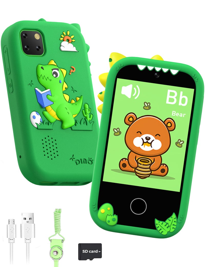 ZONEY Kids Smart Phone, Holiday Birthday Gifts for Boys Age 3-10, Kids Dinosaur Toys Phone, 2.8" Touchscreen Toddler Learning Play Toy Phone with Dual Camera, Game, Music Player, 32GB Card, Green - Image 1