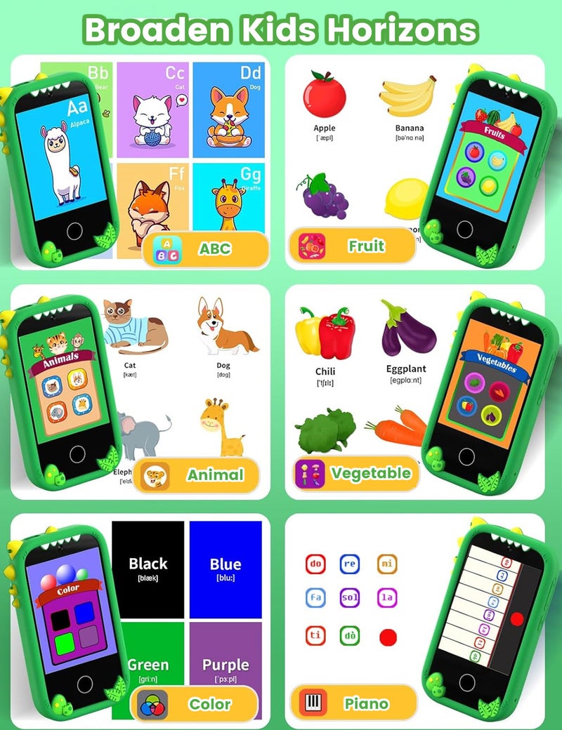 ZONEY Kids Smart Phone, Holiday Birthday Gifts for Boys Age 3-10, Kids Dinosaur Toys Phone, 2.8" Touchscreen Toddler Learning Play Toy Phone with Dual Camera, Game, Music Player, 32GB Card, Green - Image 5