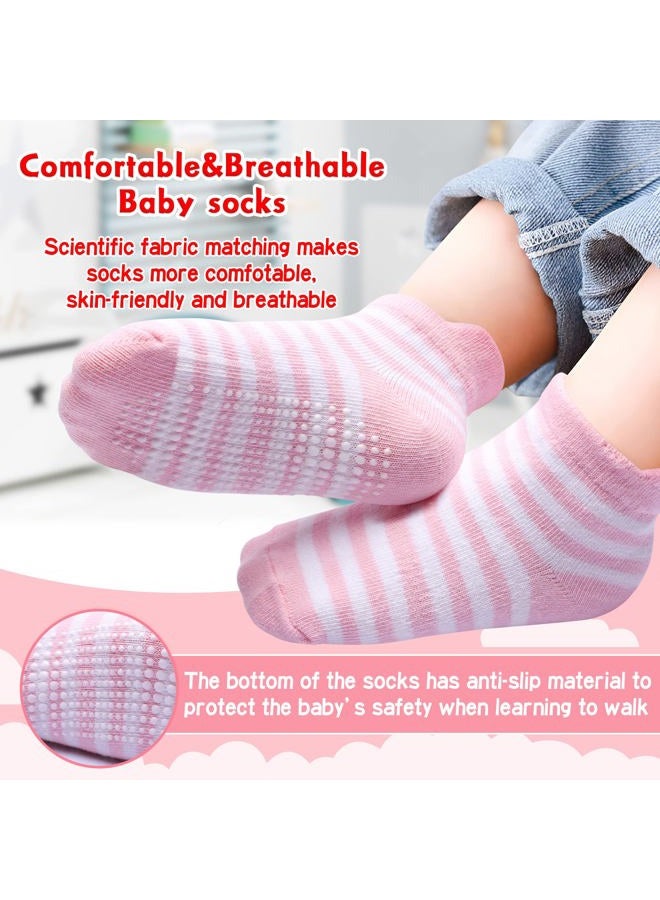 HYzgb Toddler Girls Socks 2T 3T Non Slip Grips Ankle Girls Socks 12 Pairs Comfy Cotton Crew Ankle with Pull Tab Baby Socks For 12-36 Months Girls (Multi-Colors) - Image 4