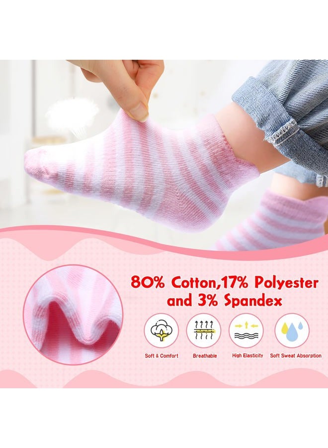 HYzgb Toddler Girls Socks 2T 3T Non Slip Grips Ankle Girls Socks 12 Pairs Comfy Cotton Crew Ankle with Pull Tab Baby Socks For 12-36 Months Girls (Multi-Colors) - Image 5