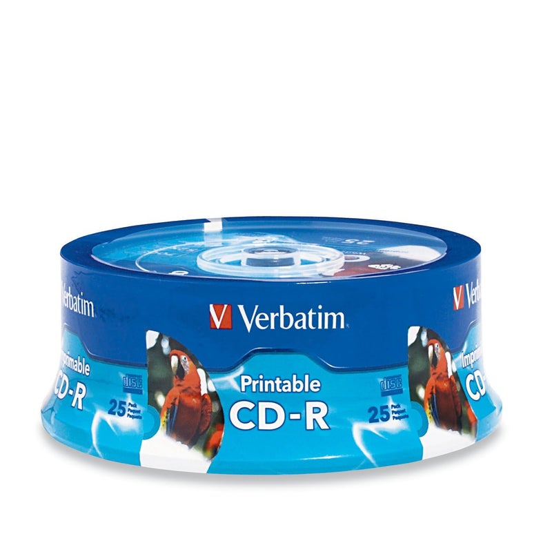 Verbatim CD-R Blank Discs 700MB 80 Minutes 52X White Inkjet Printable Surface - Hub Printable - 25pk Spindle - Image 1