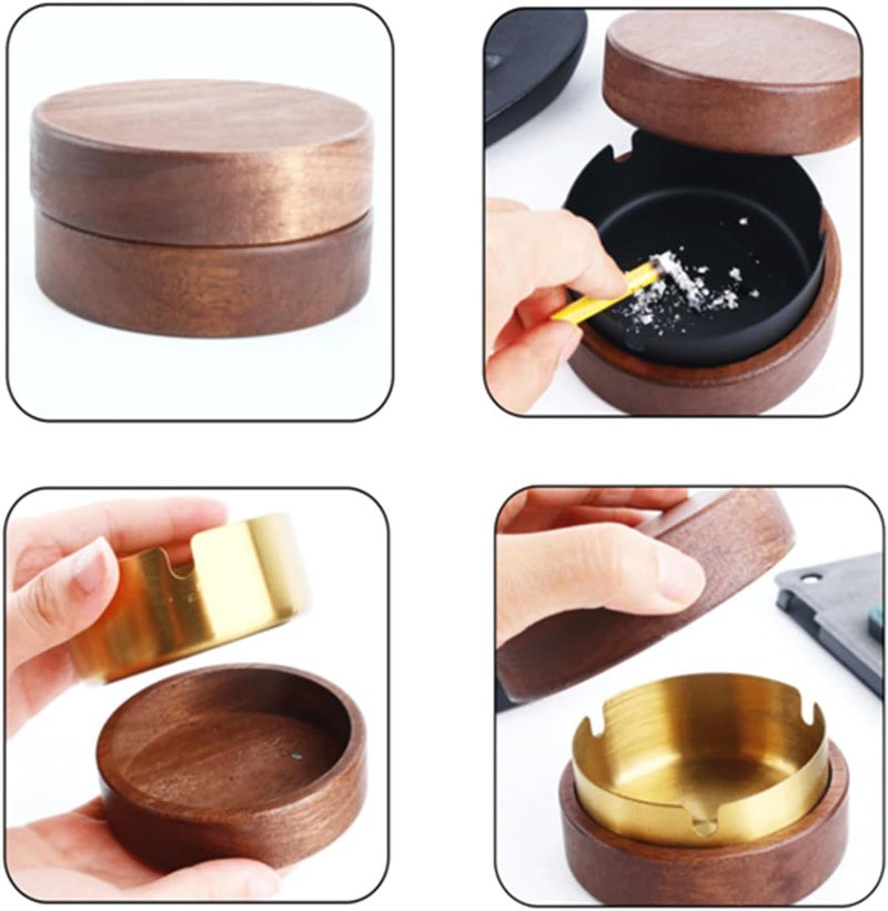 Wooden ashtray with lid, windproof ashtray, odor proof, bar, office, living room, party, (black, 2pcs) - Image 4