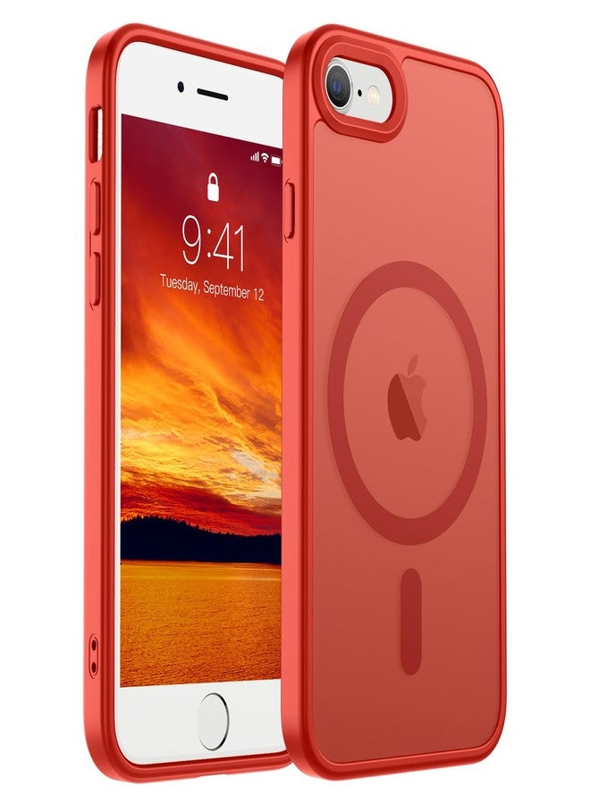 SUPFINE Magnetic for iPhone SE Case 2022 (3rd)/2020 (2nd), iPhone 8 Case (Compatible with MagSafe) (Military Grade Drop Protection) Slim Translucent Matte Phone Case,Red - Image 1