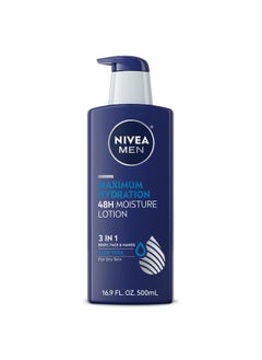 NIVEA MEN MEN Maximum Hydration 48-Hour Moisture Body Lotion for Dry Skin, Aloe Vera Lotion for Men, 3-in-1 Body, Face and Hands, Dermatologically-Tested, 16.9 Fl Oz Bottle  - Image 1