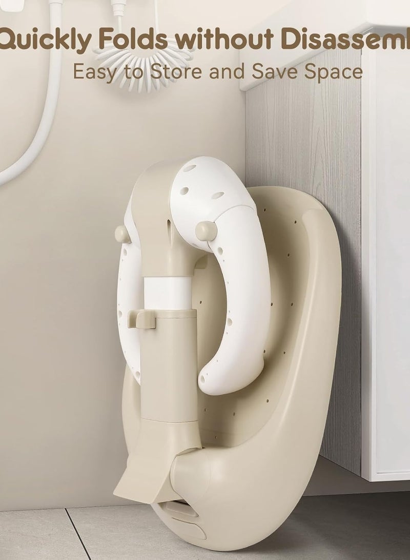 مومنت MOMENT Adjustable Baby Shower Stand, Baby Bath Stand, Baby Shower Standing Support with Adjustable Height and Safety Handle, Foldable and Compact Baby Bathtub with Stand (BROWN) - Image 2