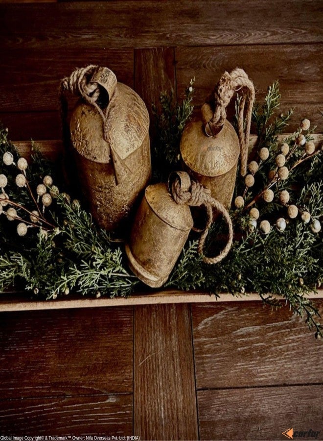 Carfar Shabby Chic Set of 3 Country Rustic Style Bells Handmade Metal Harmony Christmas Hanging Cow Bell Set on Jute Rope (Medium) - Image 5
