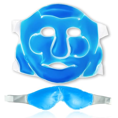 AJICA Aqua Ice Face & Eye Cooling Gel Mask and Aloe Vera Gel Mask Ice Pack for Face and Eye Patches Remove Dark Circles, Fatigue Cool Eyes Patch Pads Eye Care | Facial Skin Refresh Face Mask for Hot & Cold Therapy (Blue Face Mask, Eye Mask) - Image 1