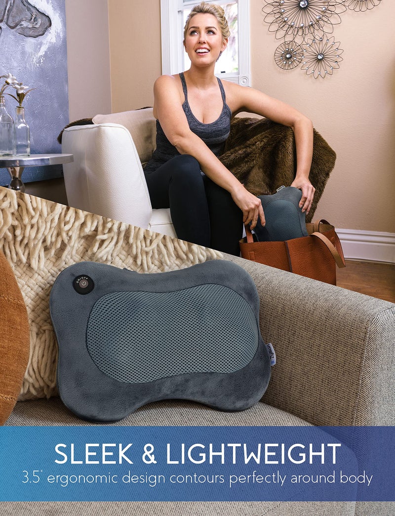 Zyllion Shiatsu Back and Neck Massager with Heat - 3D Electric Kneading Deep Tissue Massage Pillow for Muscle Pain Relief, Slate, ZMA-13 - Image 5