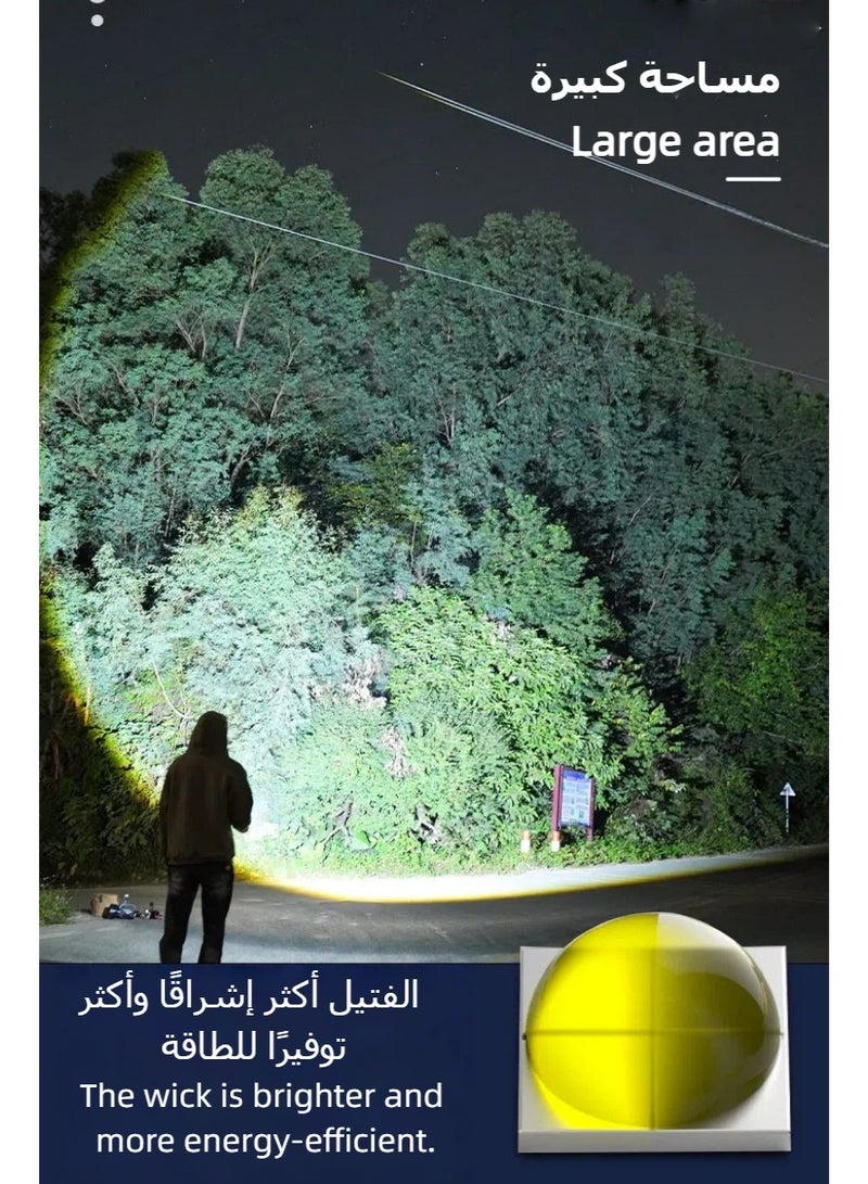 مصباح يدوي LED قابل لإعادة الشحن للتخييم والمشي لمسافات طويلة والرحلات في الهواء الطلق، مصباح كشاف LED، مصباح يدوي فائق السطوع ومقاوم للماء، قابل للتكبير والتصغير، 3 أوضاع إضاءة، لحالات الطوارئ 16 × 4.5 × 3.5 سم - Image 2