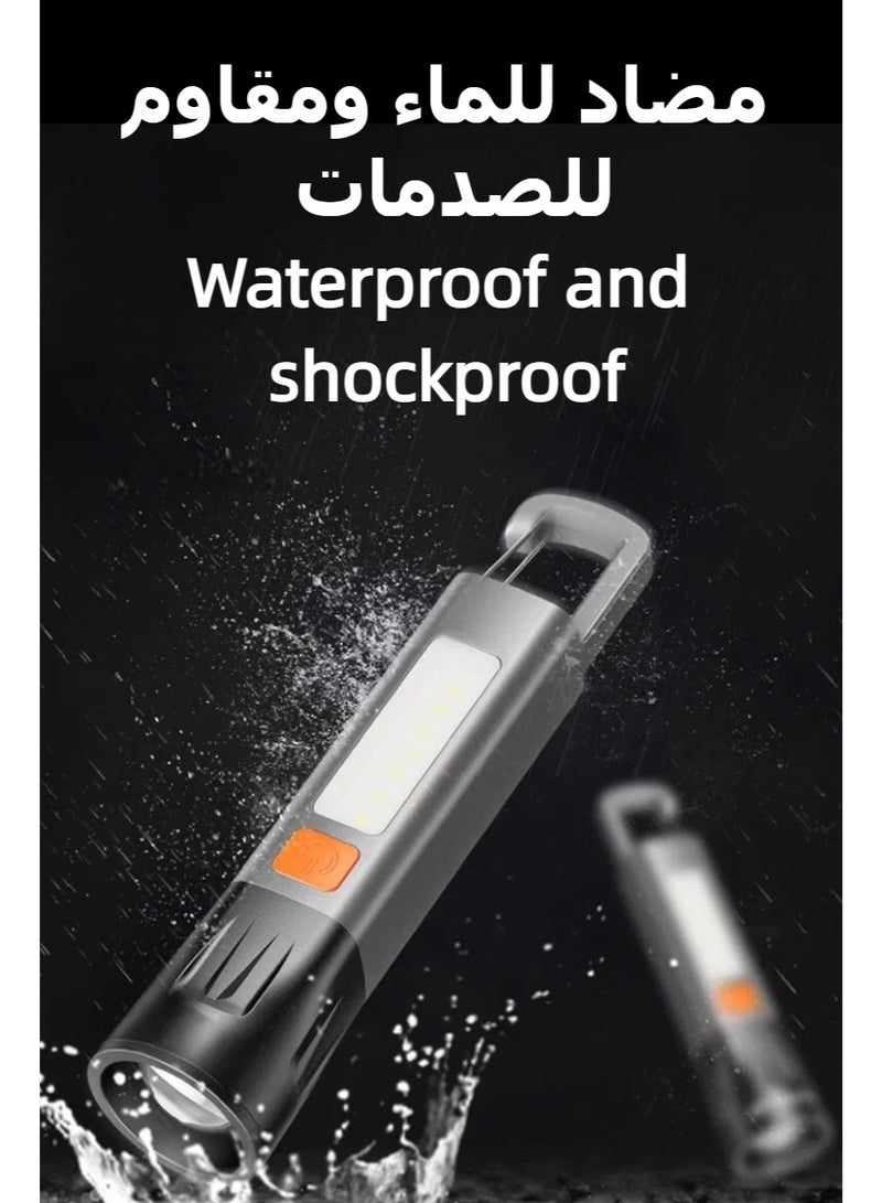 مصباح يدوي LED قابل لإعادة الشحن للتخييم والمشي لمسافات طويلة والرحلات في الهواء الطلق، مصباح كشاف LED، مصباح يدوي فائق السطوع ومقاوم للماء، قابل للتكبير والتصغير، 3 أوضاع إضاءة، لحالات الطوارئ 16 × 4.5 × 3.5 سم - Image 3