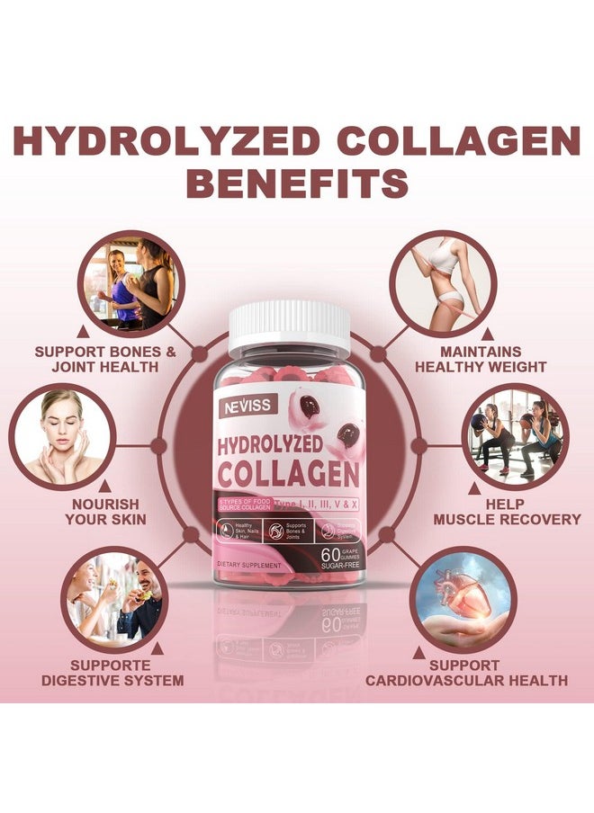 NEVISS - Hydrolyzed Collagen Peptides Gummies 800mg, Sugar Free Multi Peptides Type I II III V & X, Plus Biotin, Keratin & Vitamin for Women Men Healthy Skin Hair Nails, Bone & Joint Support 2 Pack - Image 1