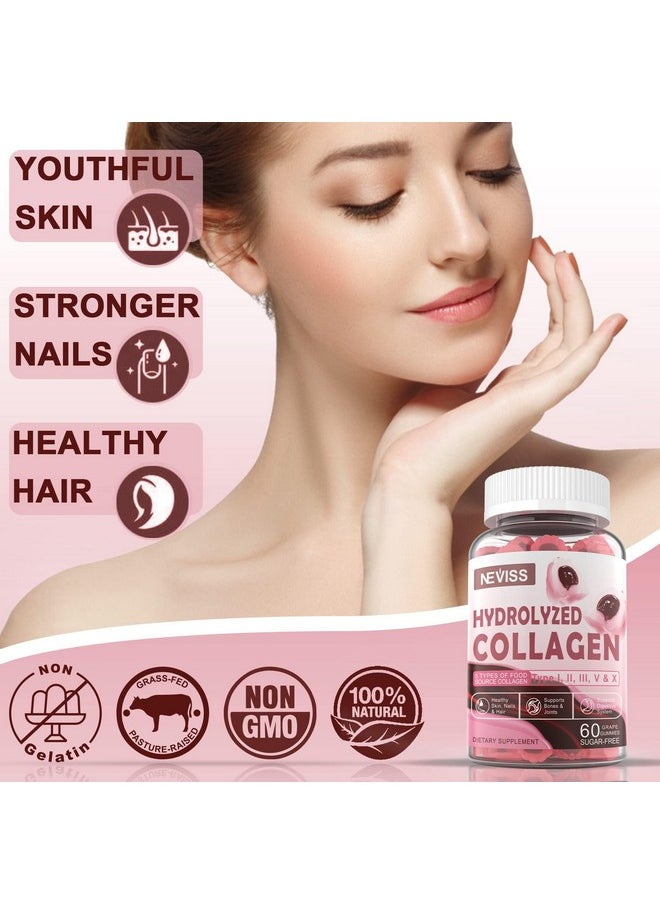 NEVISS - Hydrolyzed Collagen Peptides Gummies 800mg, Sugar Free Multi Peptides Type I II III V & X, Plus Biotin, Keratin & Vitamin for Women Men Healthy Skin Hair Nails, Bone & Joint Support 2 Pack - Image 1