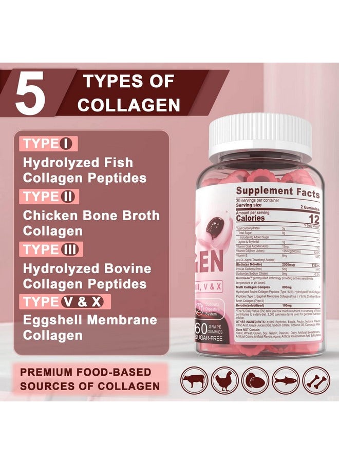 NEVISS - Hydrolyzed Collagen Peptides Gummies 800mg, Sugar Free Multi Peptides Type I II III V & X, Plus Biotin, Keratin & Vitamin for Women Men Healthy Skin Hair Nails, Bone & Joint Support 2 Pack - Image 1