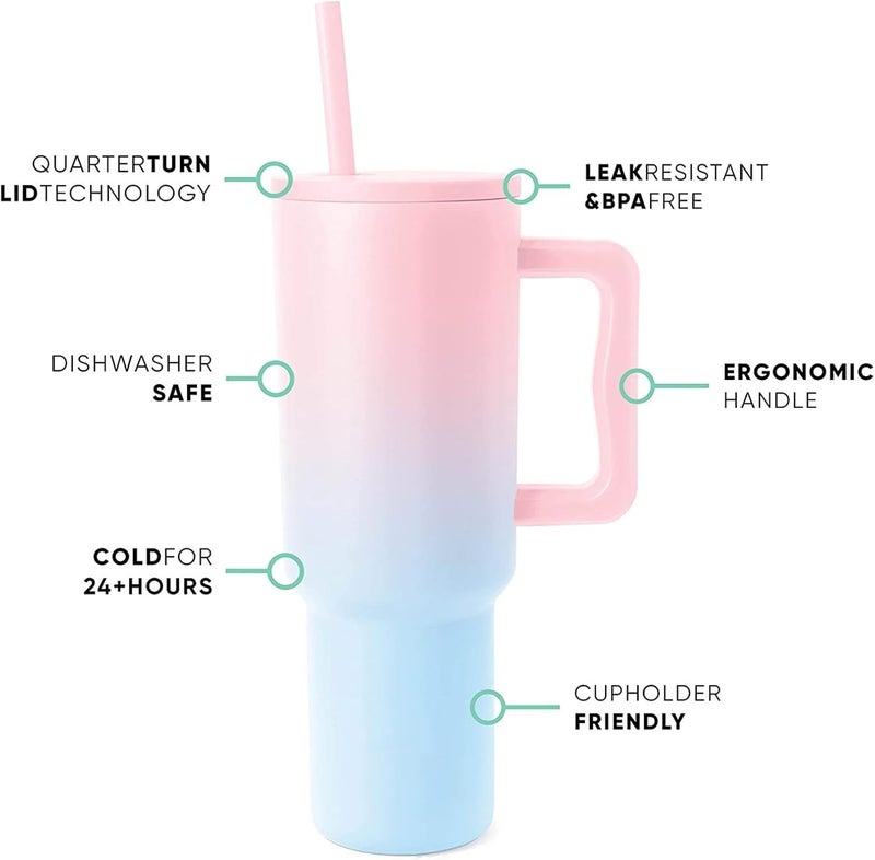 KRIVAZ Stainless Steel Insulated Tumbler with Lid & Straw, 100% Leakproof Double Wall Tumblers with Handle, Hot & Cold Drink Sipper for Office,Gym & Outdoors 1200ml Tumbler (Candy) - Image 4