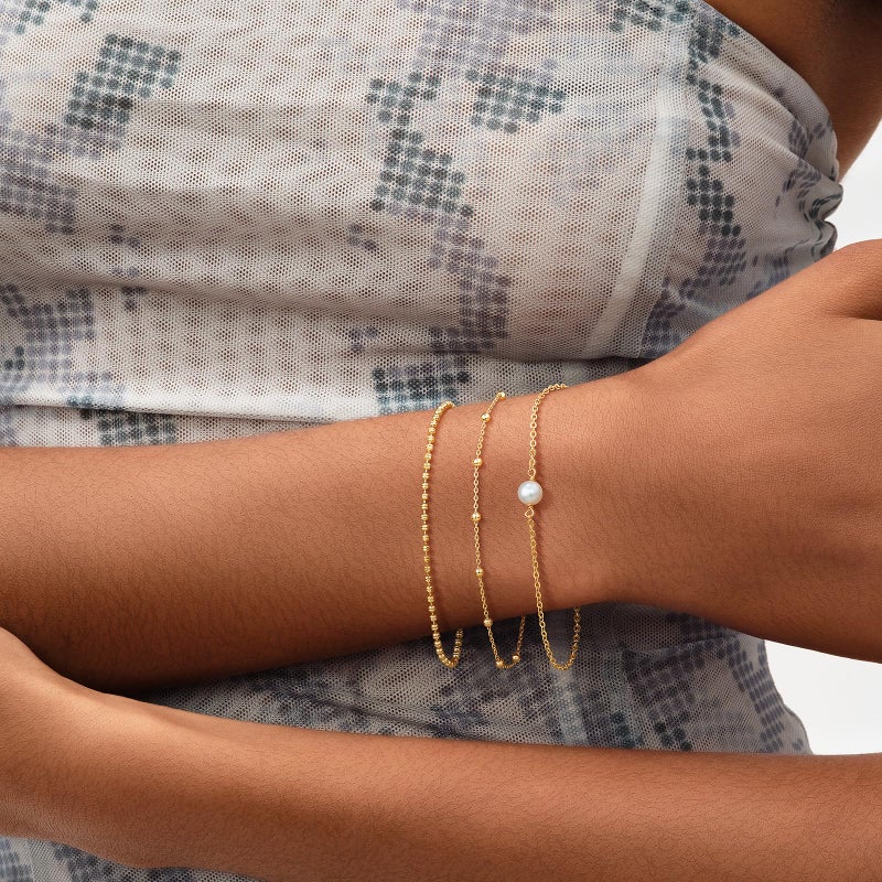 ميفيكو سوار MEVECCO للنساء مطلي بالذهب عيار 14 قيراطًا، سلسلة رقيقة، مجوهرات بسيطة، صناعة يدوية لطيفة، بسيطة، مناسبة لها - Image 3