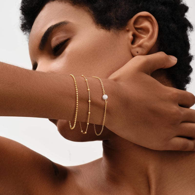 ميفيكو سوار MEVECCO للنساء مطلي بالذهب عيار 14 قيراطًا، سلسلة رقيقة، مجوهرات بسيطة، صناعة يدوية لطيفة، بسيطة، مناسبة لها - Image 4