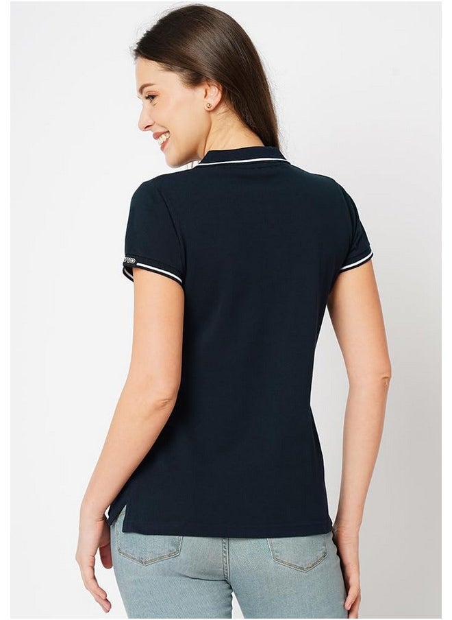 وير يور أوبينين - تي شيرت نسائي من Wear Your Opinion بياقة بولو بيكيه فاخرة بقصة عادية (التصميم: بولو بطرف، أزرق داكن، مقاس 2XL)، أزرق - Image 1
