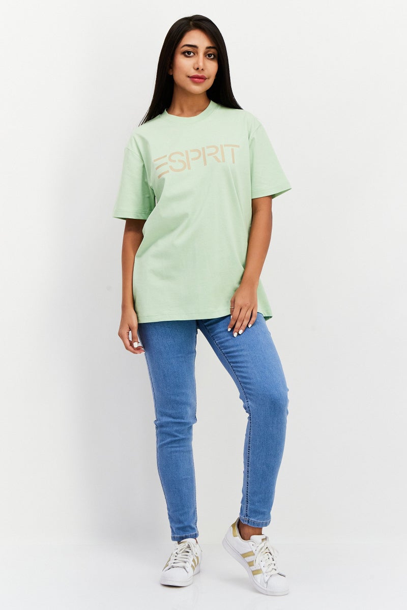 ESPRIT Women Crew Neck Short Sleeve Brand Logo T-Shirt, Green - Image 2