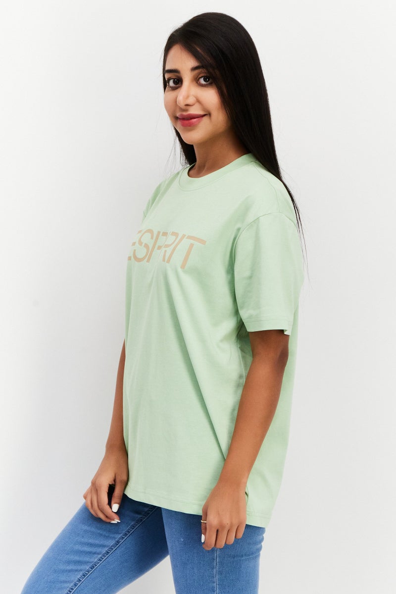 ESPRIT Women Crew Neck Short Sleeve Brand Logo T-Shirt, Green - Image 3