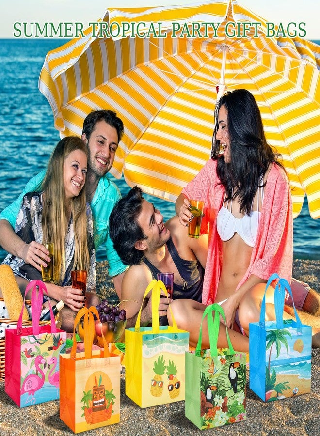 SmoothNovelty مجموعة سموث نوفيلتي من 50 كيس هدايا غير منسوج لحفلات هاواي، أكياس هدايا لواو، حقائب حمل قابلة لإعادة الاستخدام لحفلات الصيف الاستوائية، أكياس هدايا قابلة لإعادة الاستخدام لحفلات الشاطئ، أكياس هدايا بتصميمات فلامنجو تيكي وأناناس هاواي ألوها، مقاس 8 × 8 × 6 بوصة - Image 5