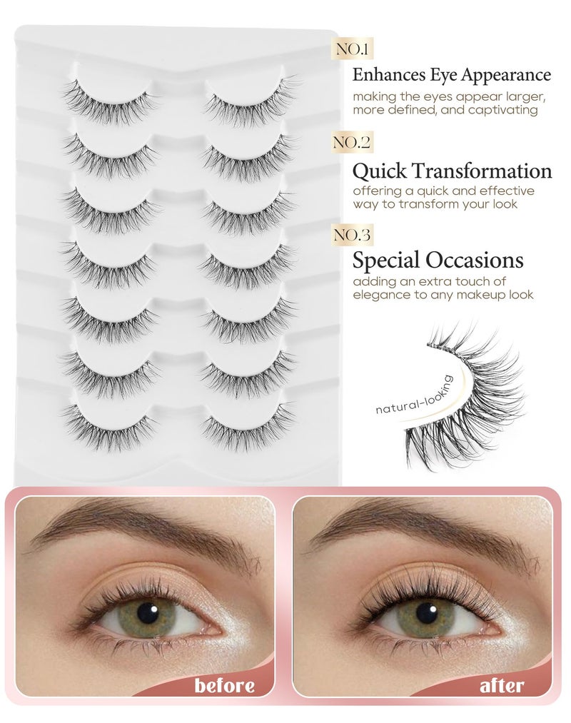 Onlyall Natural False Eyelashes Wispy Clear Band Fake Lashes H86 - Image 2