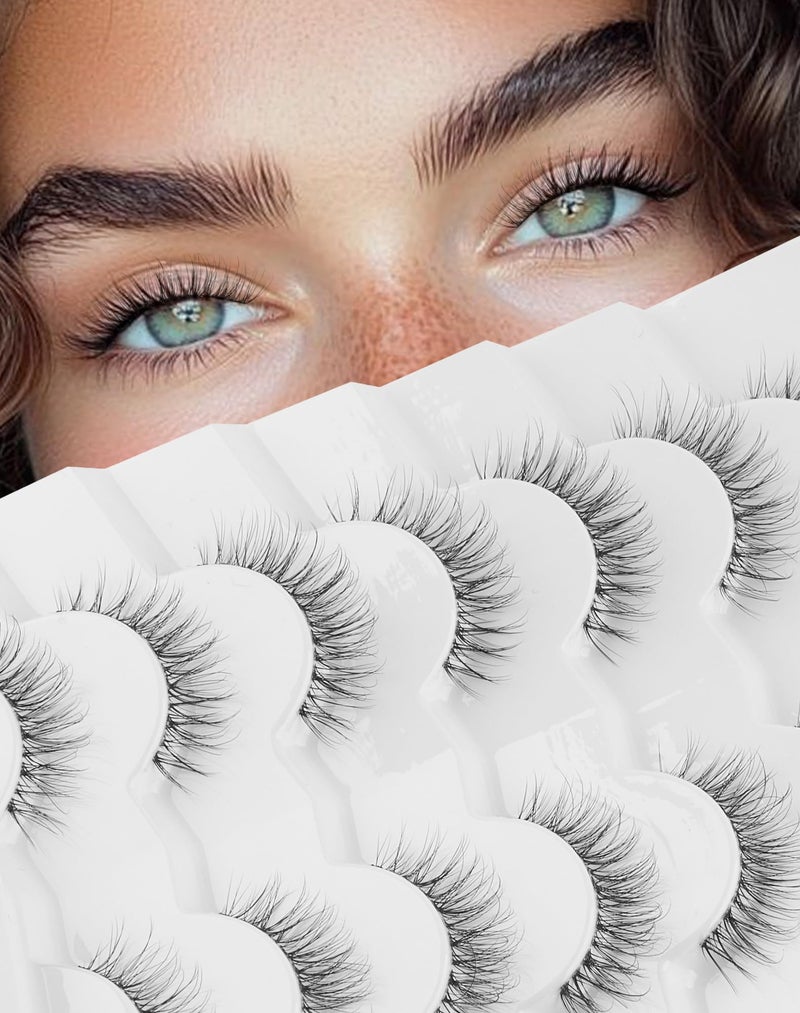 Onlyall Natural False Eyelashes Wispy Clear Band Fake Lashes H86 - Image 1
