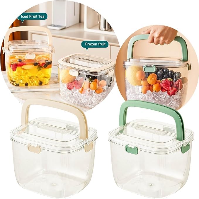 Deoxys Ice Bucket with Lid Handle Plastic Picnic BBQ Party Carrying Cooler Ice Box Ice Bucket with Carrying Handle Clear Ice Bucket with Lid for Freezer - Image 5