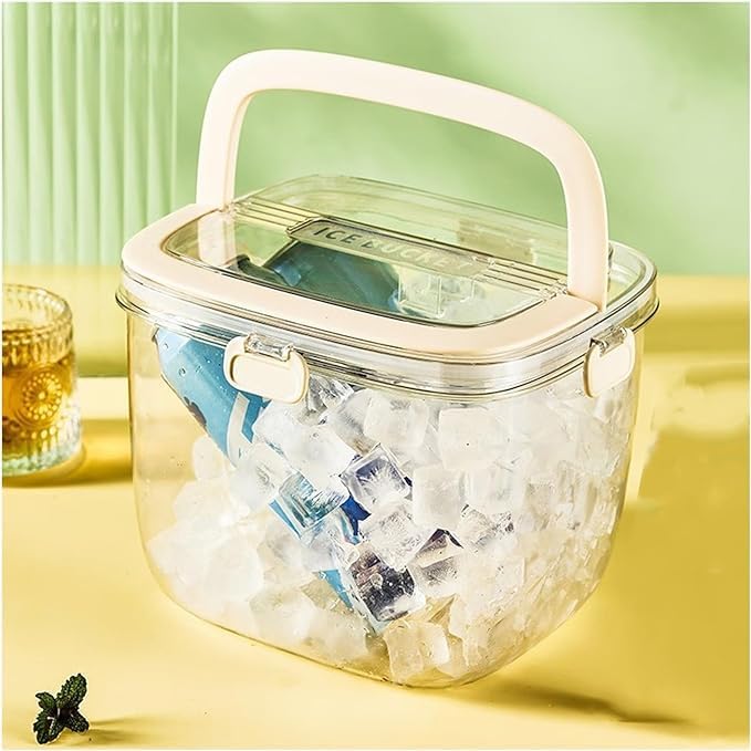 Deoxys Ice Bucket with Lid Handle Plastic Picnic BBQ Party Carrying Cooler Ice Box Ice Bucket with Carrying Handle Clear Ice Bucket with Lid for Freezer - Image 1