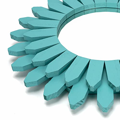 Honiway Beach Wall Decor Mirror 12 inch Wood Coastal Wall Decor Sunburst Boho Home Decor Room Decor for Bedroom Living Room Bathroom Cyan - Image 2