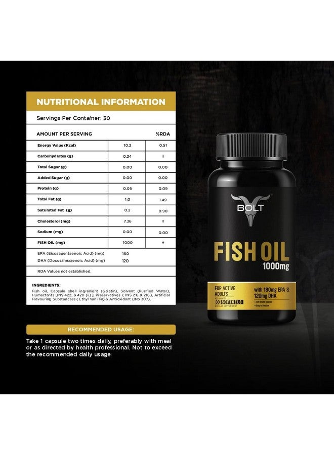 BOLT كبسولات زيت السمك من بولت نيوترشن 1000 ملغ (30 كبسولة جيلاتينية لينة) 180 ملغ EPA و 120 ملغ DHA | زيت السمك أوميغا-3 - Image 5