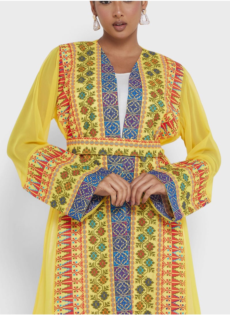 hayas closet - Embroidered Belted Abaya - Image 1