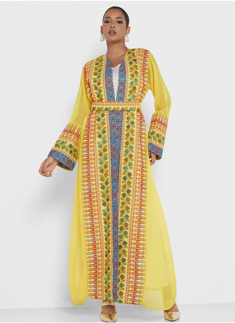 hayas closet Embroidered Belted Abaya