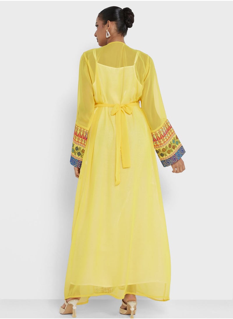 hayas closet - Embroidered Belted Abaya - Image 1