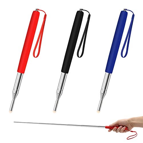 Alcoon 3 Pack Telescopic Teachers Pointer Retractable Handheld Presenter Extendable Classroom Whiteboard Pointer with Lanyard for Teachers, Coach, Presenter, Extends to 39 Inch (Black, Red, Blue) - Image 1