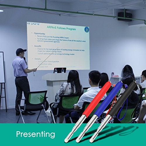 Alcoon 3 Pack Telescopic Teachers Pointer Retractable Handheld Presenter Extendable Classroom Whiteboard Pointer with Lanyard for Teachers, Coach, Presenter, Extends to 39 Inch (Black, Red, Blue) - Image 5