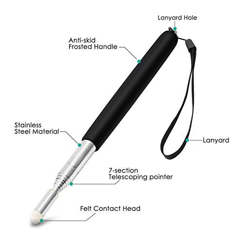 Alcoon 3 Pack Telescopic Teachers Pointer Retractable Handheld Presenter Extendable Classroom Whiteboard Pointer with Lanyard for Teachers, Coach, Presenter, Extends to 39 Inch (Black, Red, Blue) - Image 3