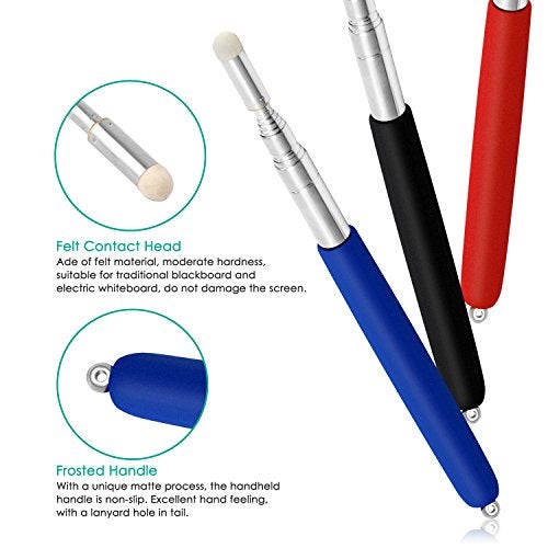 Alcoon 3 Pack Telescopic Teachers Pointer Retractable Handheld Presenter Extendable Classroom Whiteboard Pointer with Lanyard for Teachers, Coach, Presenter, Extends to 39 Inch (Black, Red, Blue) - Image 4