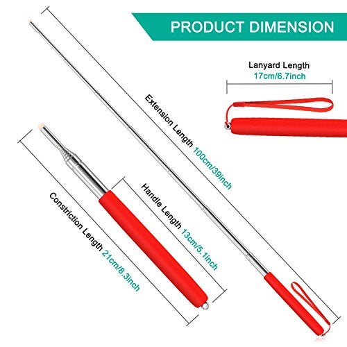 Alcoon 3 Pack Telescopic Teachers Pointer Retractable Handheld Presenter Extendable Classroom Whiteboard Pointer with Lanyard for Teachers, Coach, Presenter, Extends to 39 Inch (Black, Red, Blue) - Image 2
