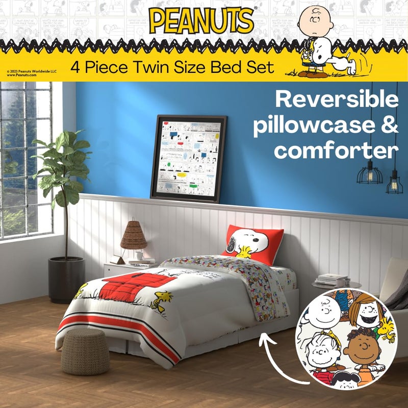 Franco Franco Peanuts Classic Pals Super Soft Comforter and Sheet Set  4 Piece Twin Size  (Official Licensed Product) Collectibles  - Image 4