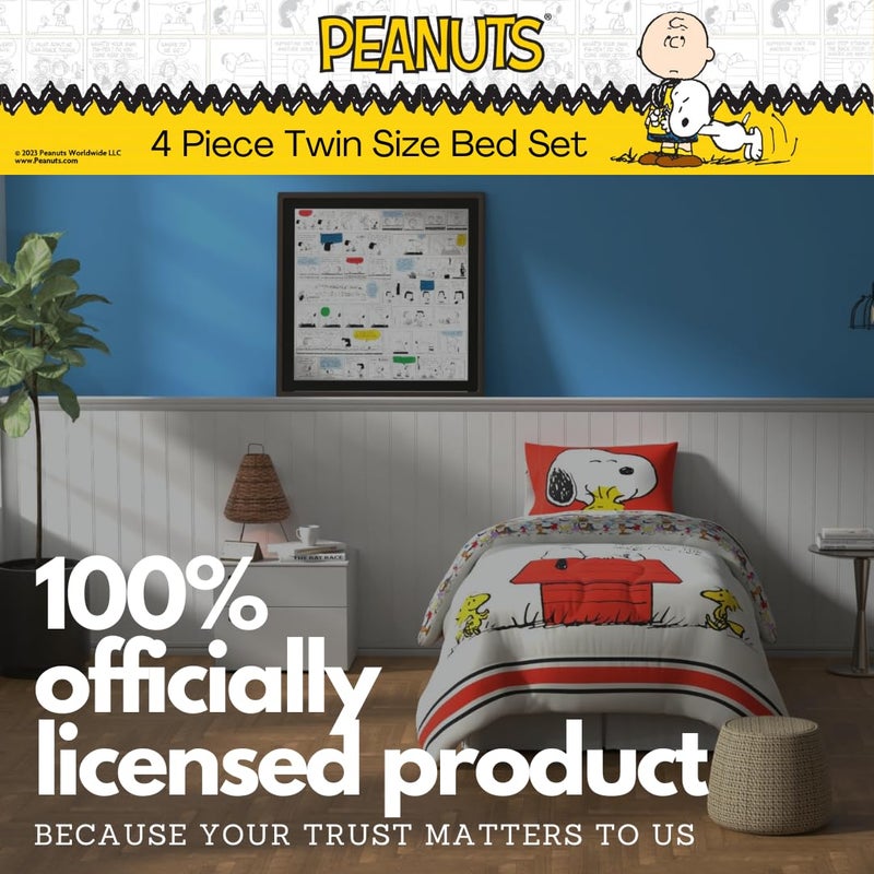 Franco Franco Peanuts Classic Pals Super Soft Comforter and Sheet Set  4 Piece Twin Size  (Official Licensed Product) Collectibles  - Image 5