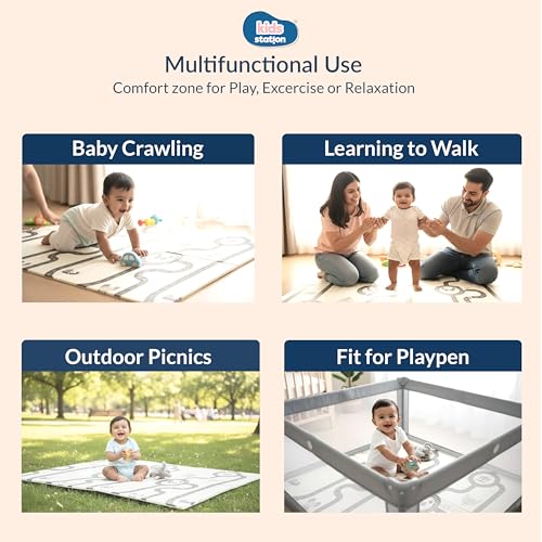 Kids Station Double-Sided Waterproof Baby Playmat – Foldable, Portable & Reversible Foam Mat for Infants, Toddlers & Kids – Soft, Non-Slip, Easy-to-Clean Baby Crawling Mat for Indoor/Outdoor Use (200×150×1.0cm, Panda & Moon-Star Print) - Image 3