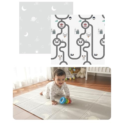 Kids Station Double-Sided Waterproof Baby Playmat – Foldable, Portable & Reversible Foam Mat for Infants, Toddlers & Kids – Soft, Non-Slip, Easy-to-Clean Baby Crawling Mat for Indoor/Outdoor Use (200×150×1.0cm, Panda & Moon-Star Print) - Image 1