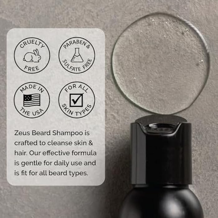 ZEUS Italian Cypress Beard Shampoo for Men with Chamomile, Green Tea & Essential Oils, Deep Cleansing Hydration for Softer Facial Hair (Made in USA) 4 oz. - Image 3