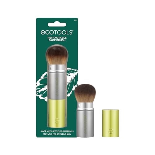 EcoTools Retractable Face Makeup Brush Kabuki Brush for Foundation Blush Bronzer Powder Travel Friendly Perfect for On The Go Eco Friendly Synthetic Cruelty Free Bristles 1 Count