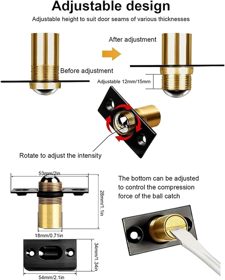 Silver Adjustable Ball Catch Door Hardware 3pcs Top of Door Closet Catch - Image 3