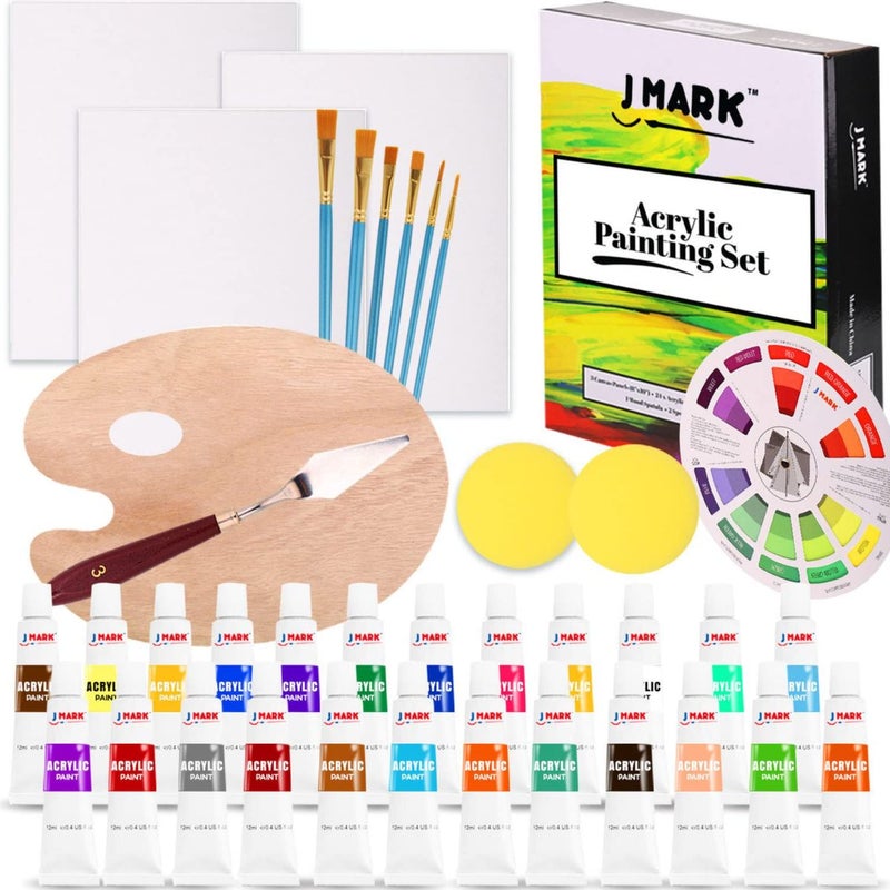 J MARK J MARK Painting Kit for Adults  38 Piece Paint and Canvas Set 24 Acrylic Paints and Accessories 