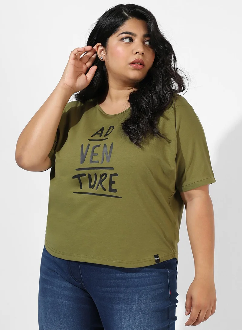Instafab Plus Women's Olive Green Slogan Top